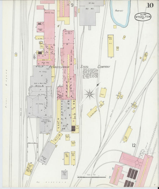 Sanborn Fire Insurance Map from Steelton, Dauphin County, Pennsylvania (1896), Sheet #0010 - Historic Sanborn Fire Insurance Map Print, vintage old map wall art, antique decor, genealogy gift, Pennsylvania Pennsylvania map