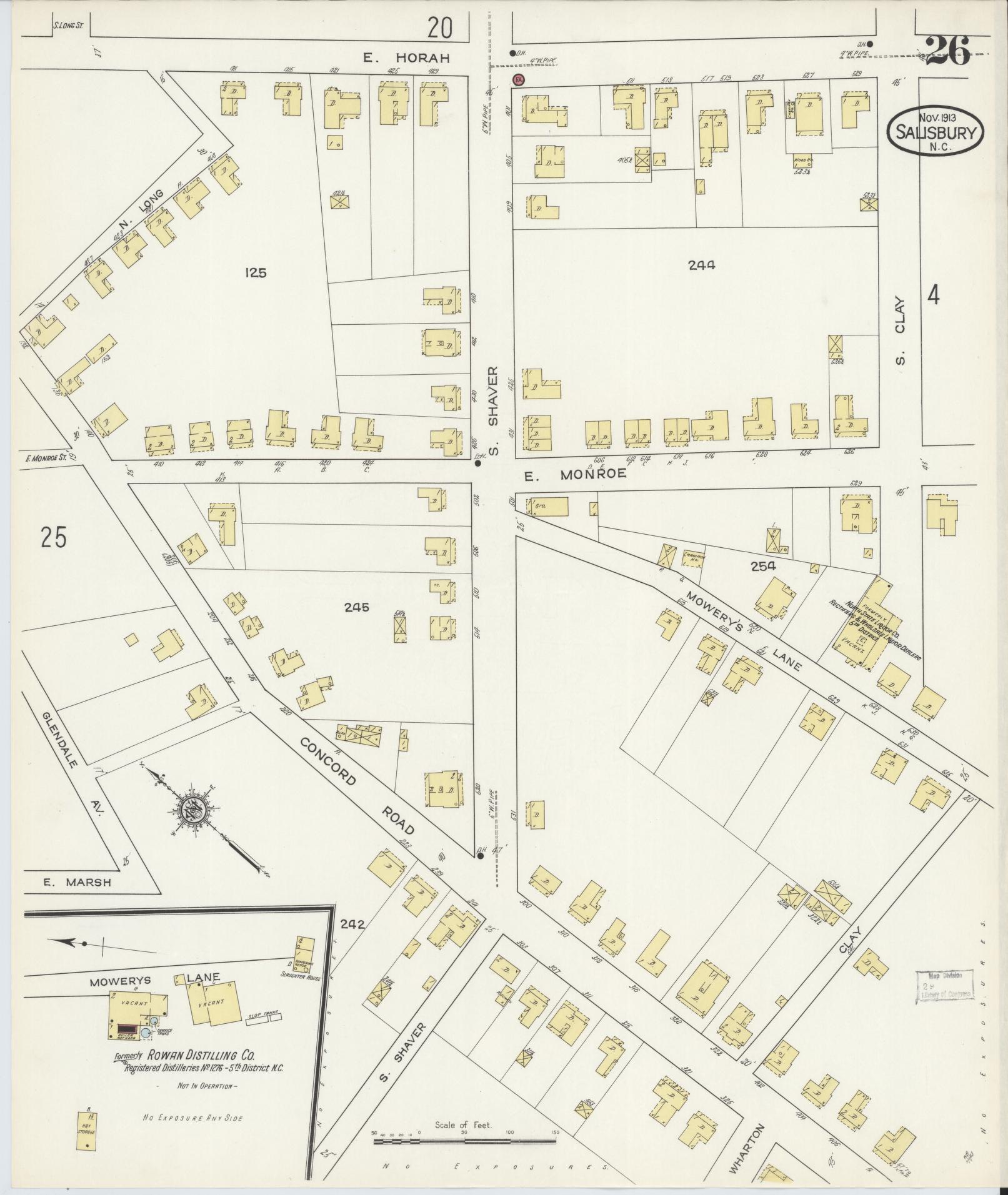 Sanborn Fire Insurance Map from Salisbury, Rowan County, North Carolina (1913), Sheet #0026 - Complete Map Set gallery image, historic Sanborn map, vintage wall art, North Carolina North Carolina