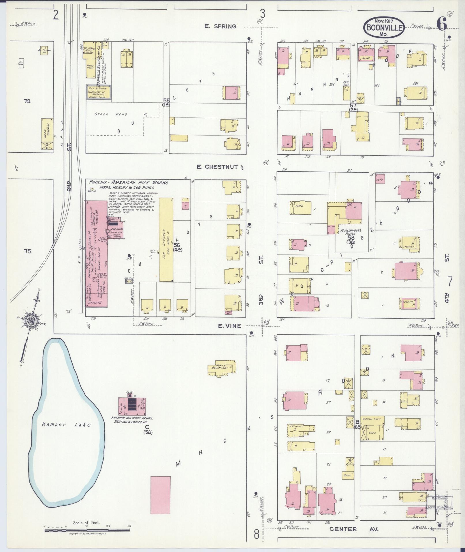 Sanborn Fire Insurance Map from Boonville, Cooper County, Missouri (1917), Sheet #0006 - Historic Sanborn Fire Insurance Map Print, vintage old map wall art, antique decor, genealogy gift, Missouri Missouri map