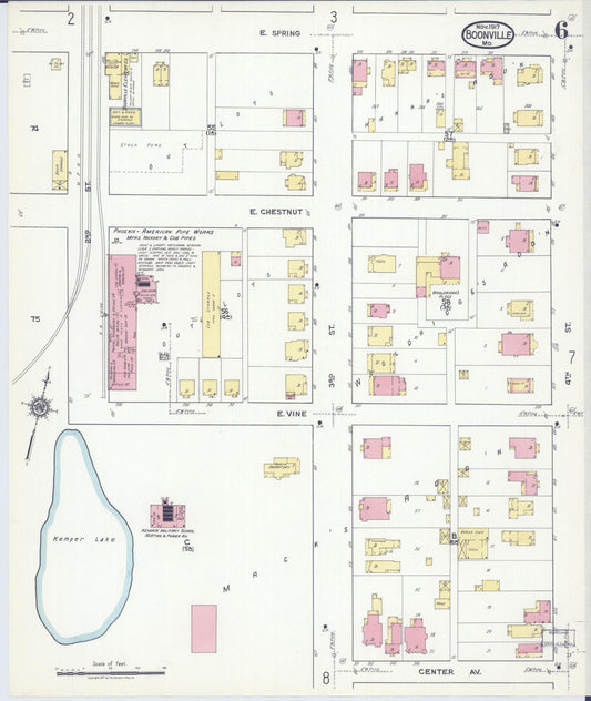 Sanborn Fire Insurance Map from Boonville, Cooper County, Missouri (1917), Sheet #0006 - Historic Sanborn Fire Insurance Map Print, vintage old map wall art, antique decor, genealogy gift, Missouri Missouri map