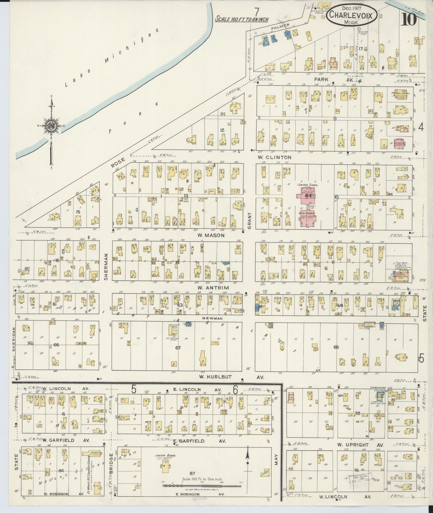 Sanborn Fire Insurance Map from Charlevoix, Charlevoix County, Michigan (1917), Sheet #0010 - Complete Map Set gallery image, historic Sanborn map, vintage wall art, Michigan Michigan