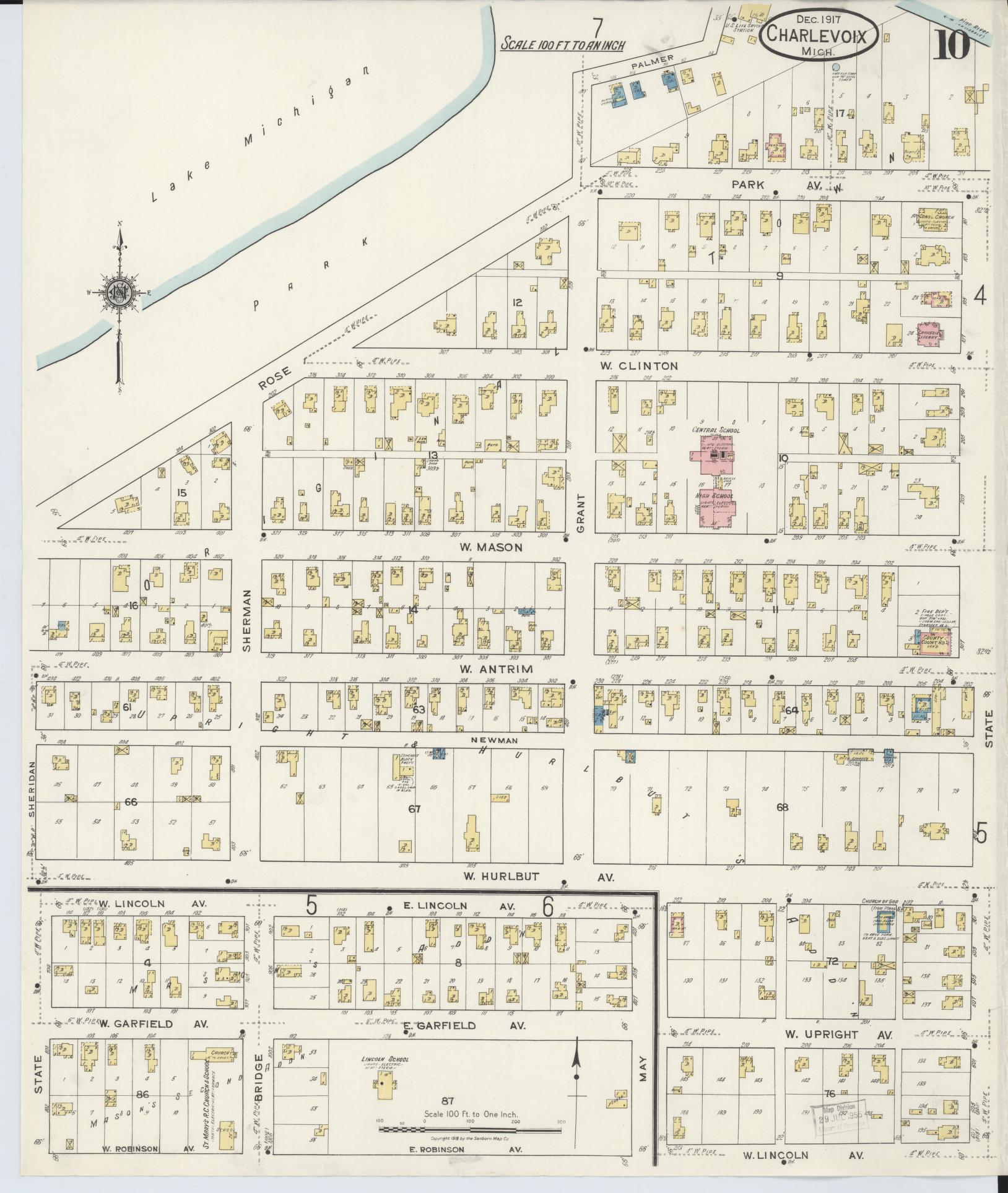 Sanborn Fire Insurance Map from Charlevoix, Charlevoix County, Michigan (1917), Sheet #0010 - Complete Map Set gallery image, historic Sanborn map, vintage wall art, Michigan Michigan