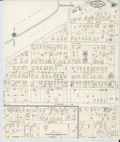 Sanborn Fire Insurance Map from Charlevoix, Charlevoix County, Michigan (1917), Sheet #0010 - Complete Map Set gallery image, historic Sanborn map, vintage wall art, Michigan Michigan