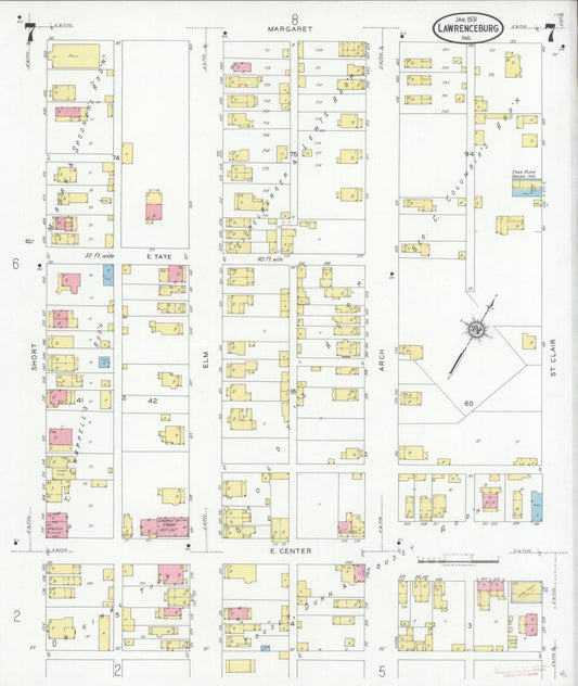 Sanborn Fire Insurance Map from Lawrenceburg, Dearborn County, Indiana (1931), Sheet #0007 - Historic Sanborn Fire Insurance Map Print, vintage old map wall art, antique decor, genealogy gift, Indiana Indiana map