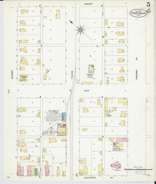 Sanborn Fire Insurance Map from Perrysburg, Wood County, Ohio (1908), Sheet #0005 - Historic Sanborn Fire Insurance Map Print, vintage old map wall art, antique decor, genealogy gift, Ohio Ohio map
