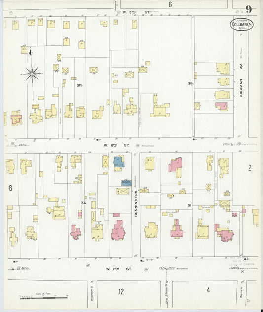 Sanborn Fire Insurance Map from Columbia, Maury County, Tennessee (1909), Sheet #0009 - Historic Sanborn Fire Insurance Map Print, vintage old map wall art, antique decor, genealogy gift, Tennessee Tennessee map