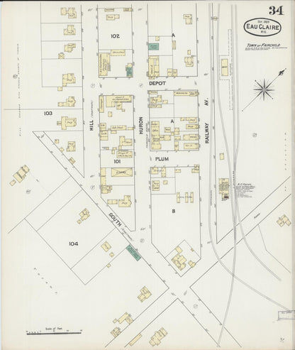 Sanborn Fire Insurance Map from Eau Claire, Eau Claire County, Wisconsin (1889), Sheet #0034 - Complete Map Set gallery image, historic Sanborn map, vintage wall art, Wisconsin Wisconsin