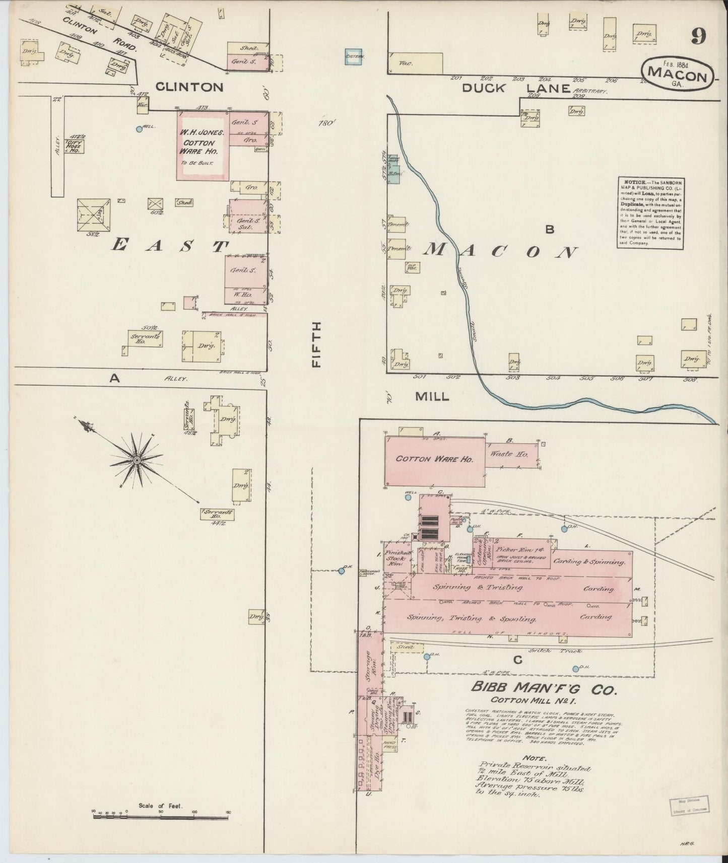 Sanborn Fire Insurance Map from Macon, Bibb and Jones County, Georgia (1884), Sheet #0009 - Complete Map Set gallery image, historic Sanborn map, vintage wall art, Georgia Georgia