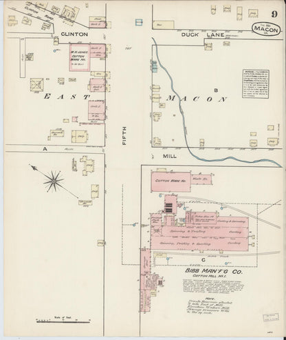 Sanborn Fire Insurance Map from Macon, Bibb and Jones County, Georgia (1884), Sheet #0009 - Complete Map Set gallery image, historic Sanborn map, vintage wall art, Georgia Georgia