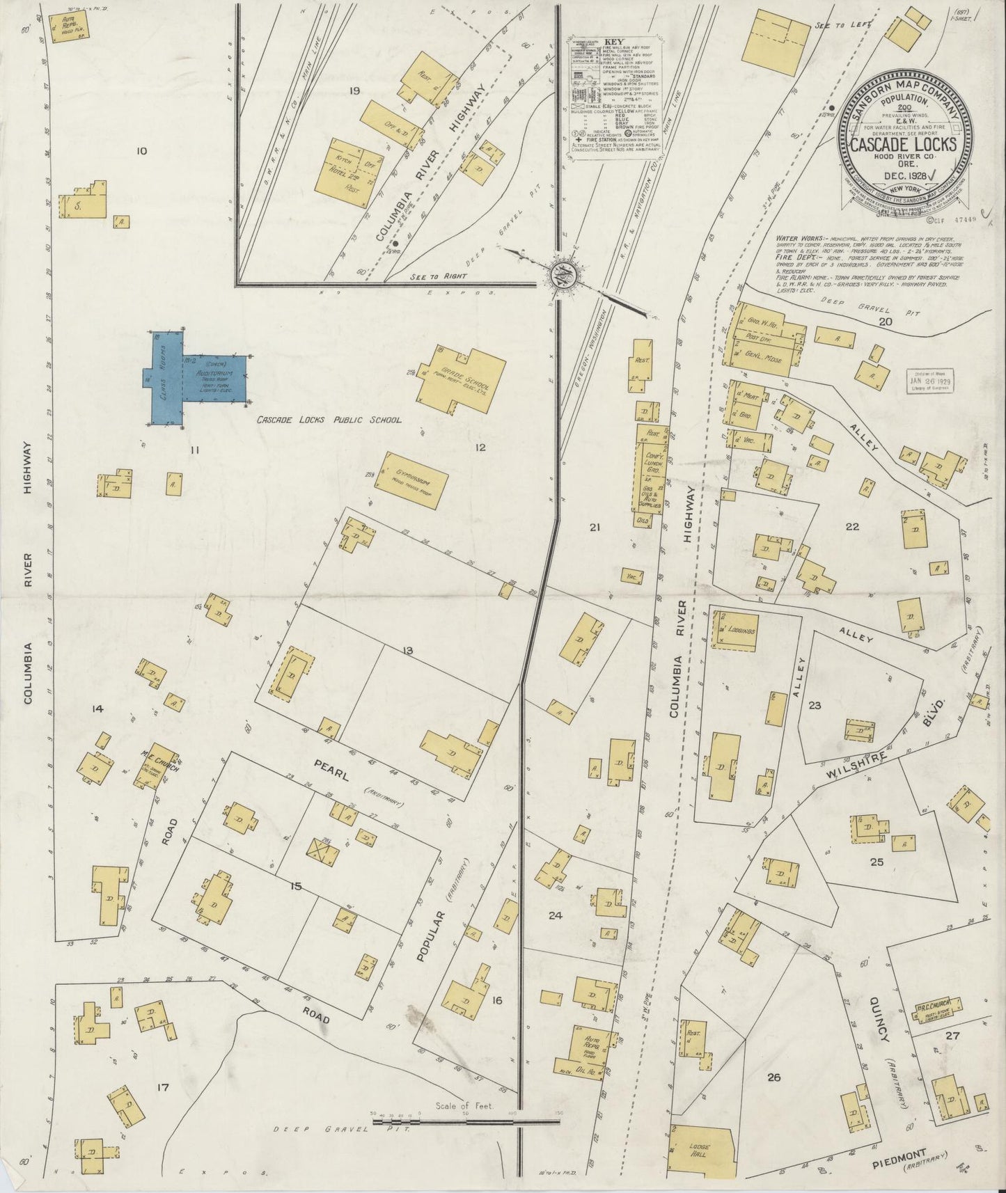Sanborn Fire Insurance Map from Cascade Locks, Hood River County, Oregon (1928), Sheet #0001 - Historic Sanborn Fire Insurance Map Print, vintage old map wall art, antique decor, genealogy gift, Oregon Oregon map