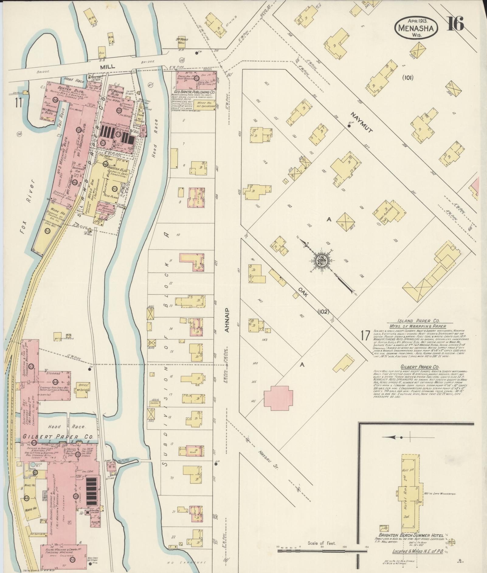 Sanborn Fire Insurance Map from Menasha, Winnebago County, Wisconsin (1913), Sheet #0016 - Historic Sanborn Fire Insurance Map Print, vintage old map wall art, antique decor, genealogy gift, Wisconsin Wisconsin map