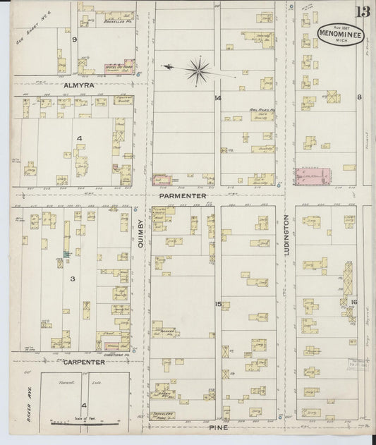 Sanborn Fire Insurance Map from Menominee, Menominee County, Michigan (1887), Sheet #0013 - Historic Sanborn Fire Insurance Map Print, vintage old map wall art, antique decor, genealogy gift, Michigan Michigan map