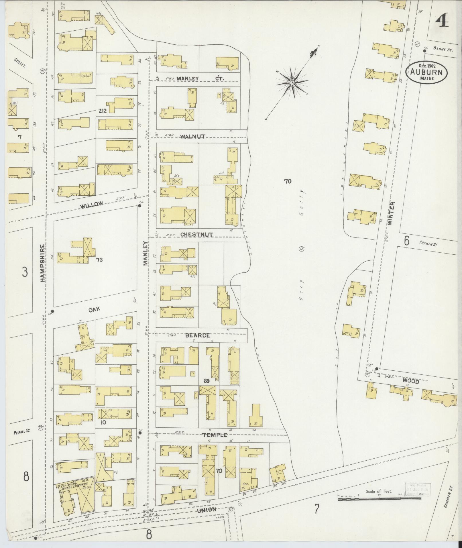 Sanborn Fire Insurance Map from Auburn, Androscoggin County, Maine (1902), Sheet #0004 - Complete Map Set gallery image, historic Sanborn map, vintage wall art, Maine Maine