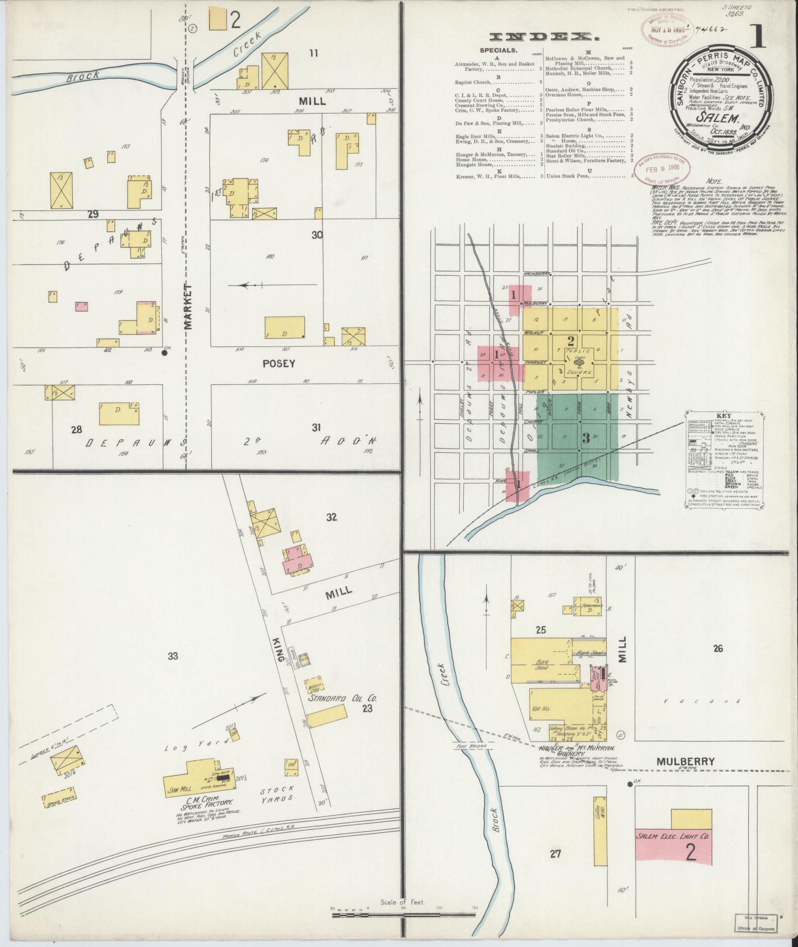Sanborn Fire Insurance Map from Salem, Washington County, Indiana (1899), Sheet #0001 - Complete Map Set gallery image, historic Sanborn map, vintage wall art, Indiana Indiana