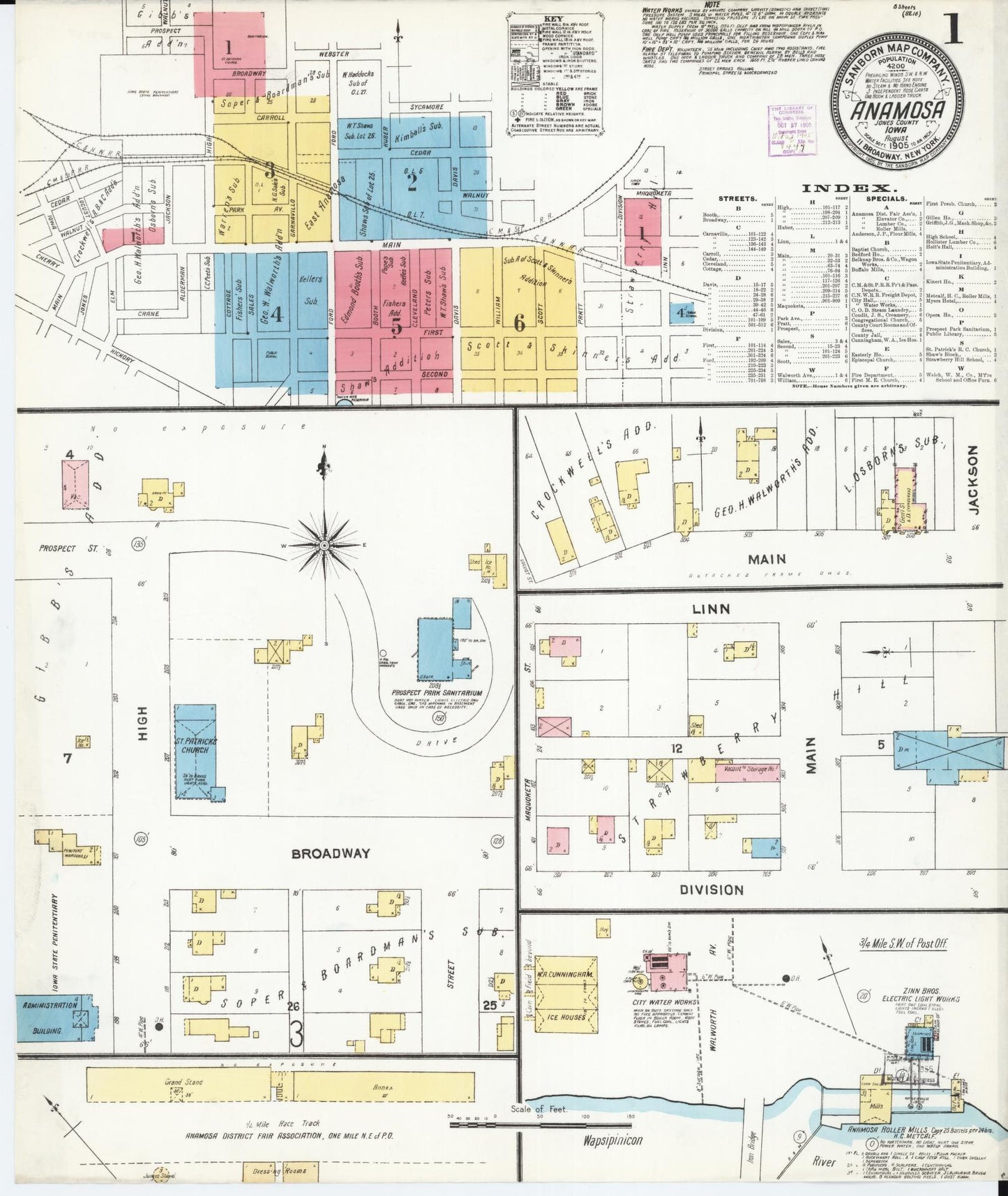 Sanborn Fire Insurance Map from Anamosa, Jones County, Iowa (1905), Sheet #0001 - Historic Sanborn Fire Insurance Map Print