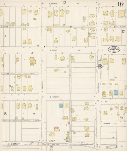Sanborn Fire Insurance Map from Monrovia, Los Angeles County, California (1913), Sheet #0016 - Complete Map Set gallery image, historic Sanborn map, vintage wall art, California California