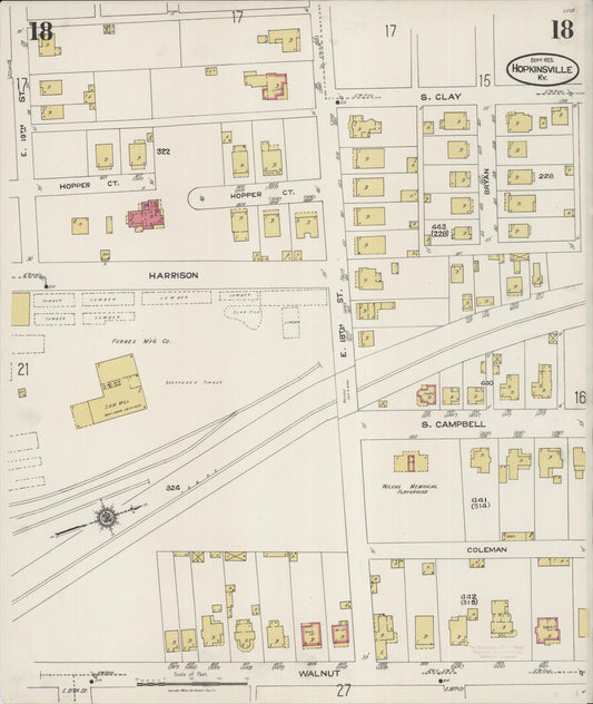 Sanborn Fire Insurance Map from Hopkinsville, Christian County, Kentucky (1923), Sheet #0018 - Historic Sanborn Fire Insurance Map Print, vintage old map wall art, antique decor, genealogy gift, Kentucky Kentucky map
