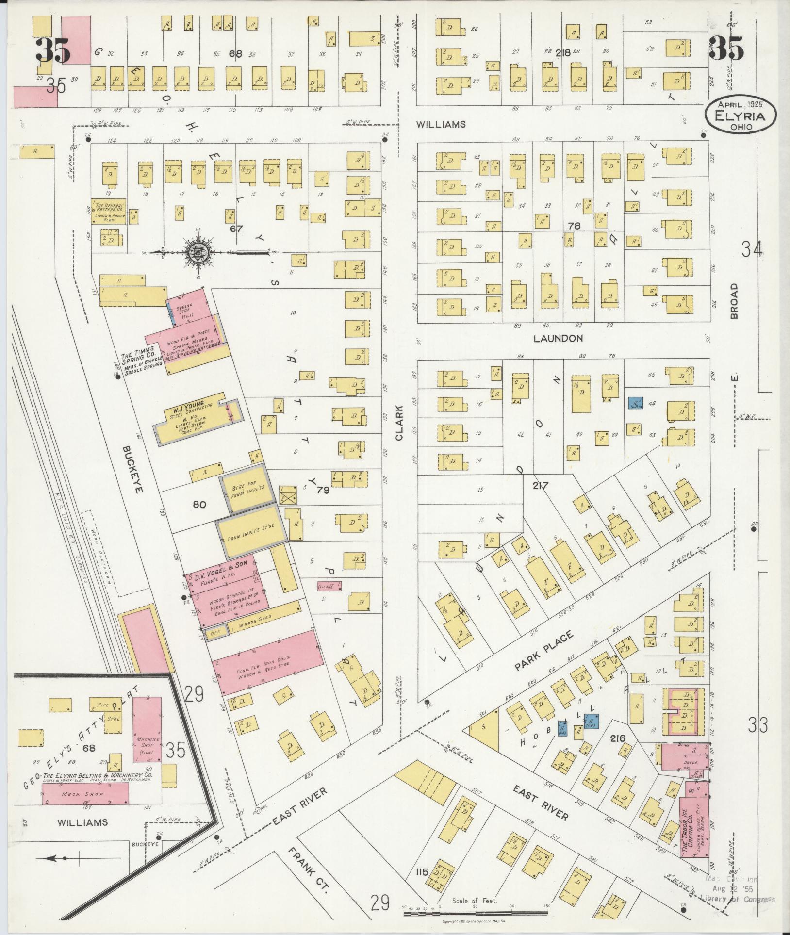 Sanborn Fire Insurance Map from Elyria, Lorain County, Ohio (1925), Sheet #0035 - Historic Sanborn Fire Insurance Map Print, vintage old map wall art, antique decor, genealogy gift, Ohio Ohio map