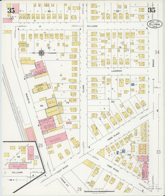 Sanborn Fire Insurance Map from Elyria, Lorain County, Ohio (1925), Sheet #0035 - Historic Sanborn Fire Insurance Map Print, vintage old map wall art, antique decor, genealogy gift, Ohio Ohio map