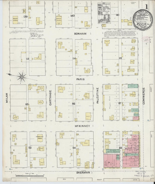Sanborn Fire Insurance Map from Mexia, Limestone County, Texas (1891), Sheet #0001 - Historic Sanborn Fire Insurance Map Print, vintage old map wall art, antique decor, genealogy gift, Texas Texas map