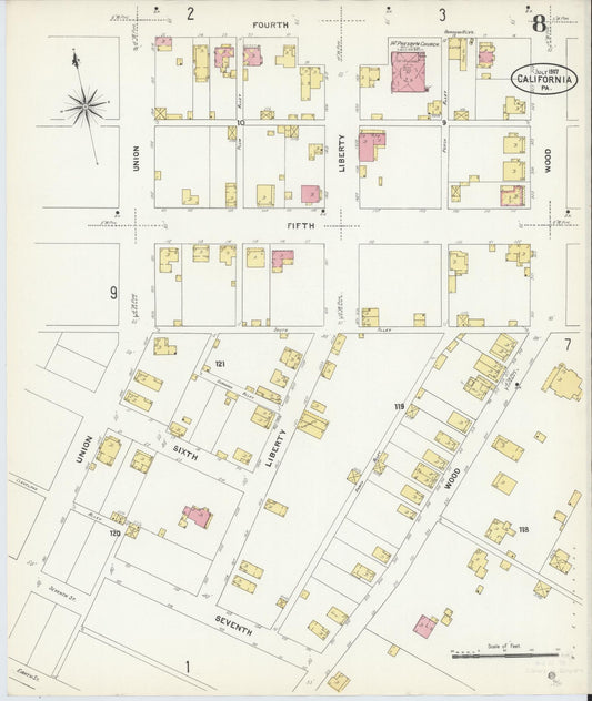 Sanborn Fire Insurance Map from California, Washington County, Pennsylvania (1907), Sheet #0008 - Historic Sanborn Fire Insurance Map Print, vintage old map wall art, antique decor, genealogy gift, Pennsylvania Pennsylvania map