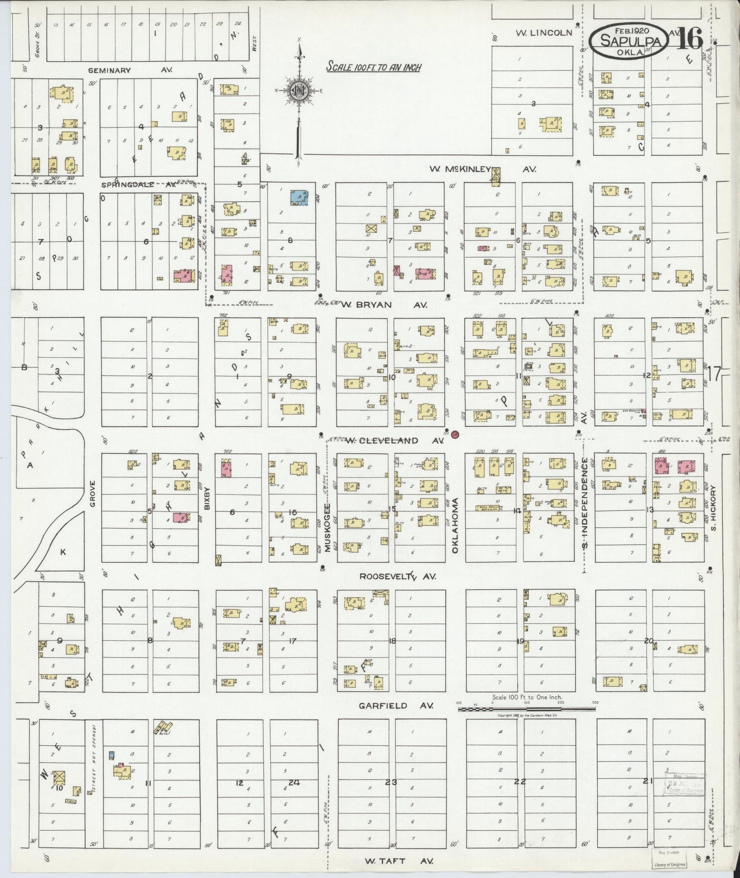 Sanborn Fire Insurance Map from Sapulpa, Creek County, Oklahoma (1920), Sheet #0016 - Complete Map Set gallery image, historic Sanborn map, vintage wall art, Oklahoma Oklahoma