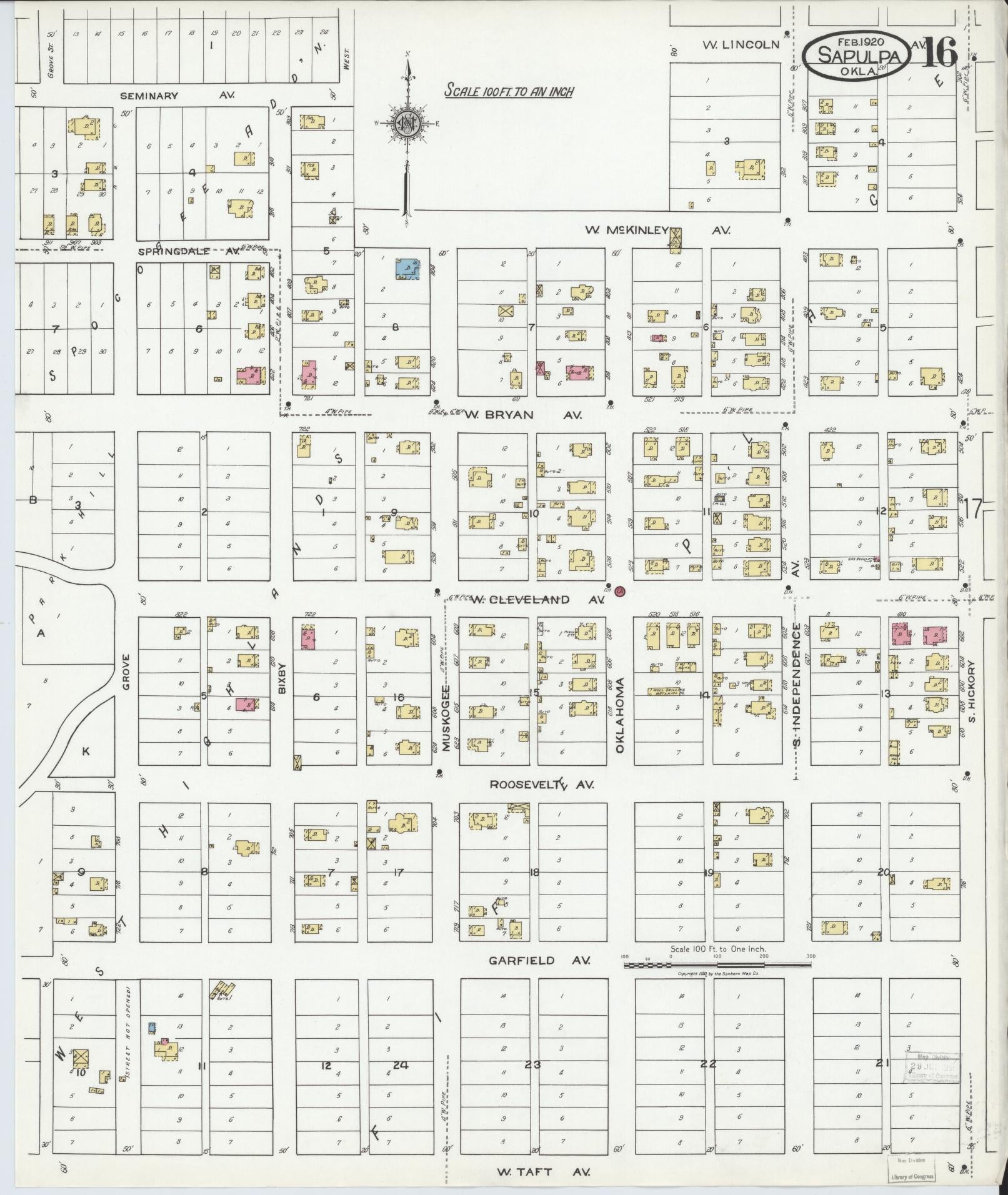Sanborn Fire Insurance Map from Sapulpa, Creek County, Oklahoma (1920), Sheet #0016 - Complete Map Set gallery image, historic Sanborn map, vintage wall art, Oklahoma Oklahoma