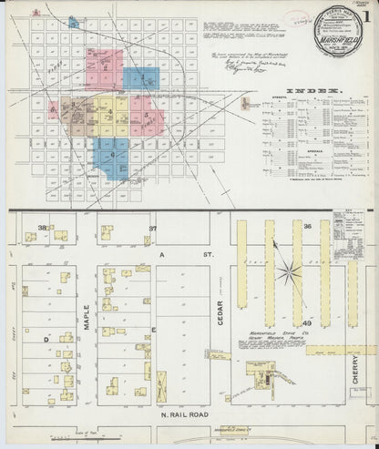 Sanborn Fire Insurance Map from Marshfield, Wood County, Wisconsin (1891), Sheet #0001 - Historic Sanborn Fire Insurance Map Print, vintage old map wall art, antique decor, genealogy gift, Wisconsin Wisconsin map