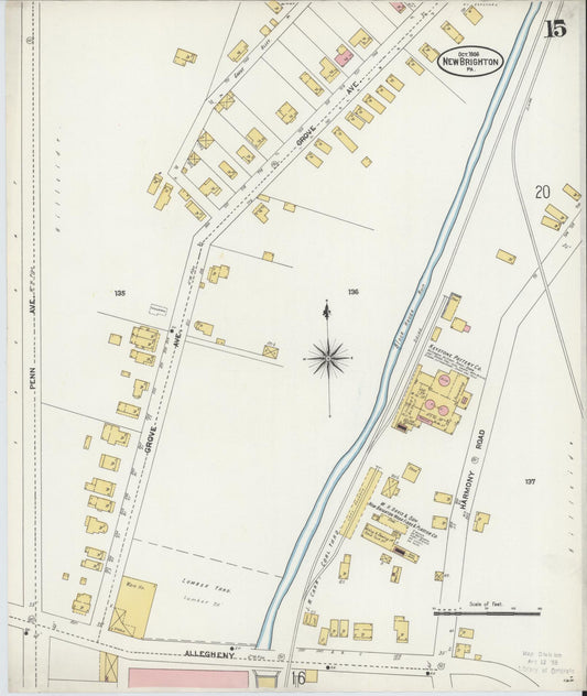 Sanborn Fire Insurance Map from New Brighton, Beaver County, Pennsylvania (1906), Sheet #0015 - Historic Sanborn Fire Insurance Map Print, vintage old map wall art, antique decor, genealogy gift, Pennsylvania Pennsylvania map