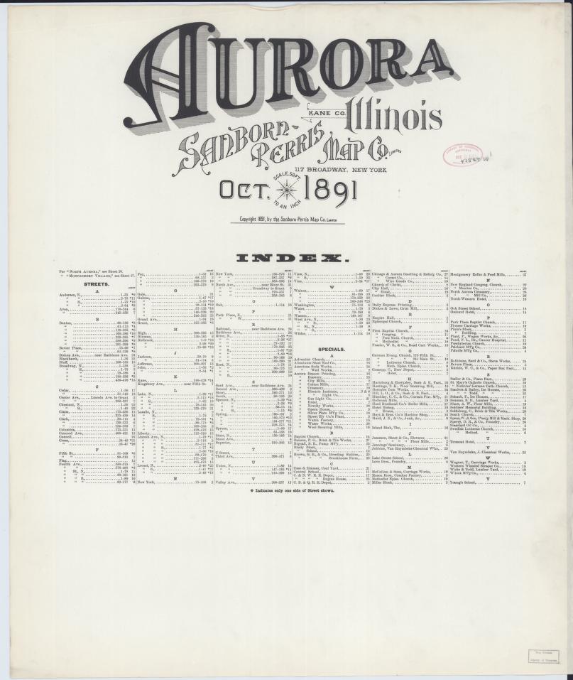 Sanborn Fire Insurance Map from Aurora, Kane County, Illinois. (1891) – Map View