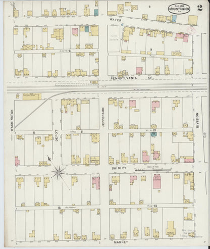 Sanborn Fire Insurance Map from Mount Union, Huntingdon County, Pennsylvania (1894), Sheet #0002 - Historic Sanborn Fire Insurance Map Print, vintage old map wall art, antique decor, genealogy gift, Pennsylvania Pennsylvania map