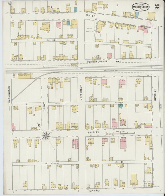 Sanborn Fire Insurance Map from Mount Union, Huntingdon County, Pennsylvania (1894), Sheet #0002 - Historic Sanborn Fire Insurance Map Print, vintage old map wall art, antique decor, genealogy gift, Pennsylvania Pennsylvania map