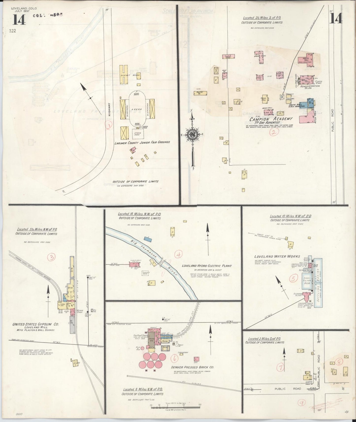 Sanborn Fire Insurance Map from Loveland, Larimer County, Colorado (1946), Sheet #0014 - Historic Sanborn Fire Insurance Map Print, vintage old map wall art, antique decor, genealogy gift, Colorado Colorado map