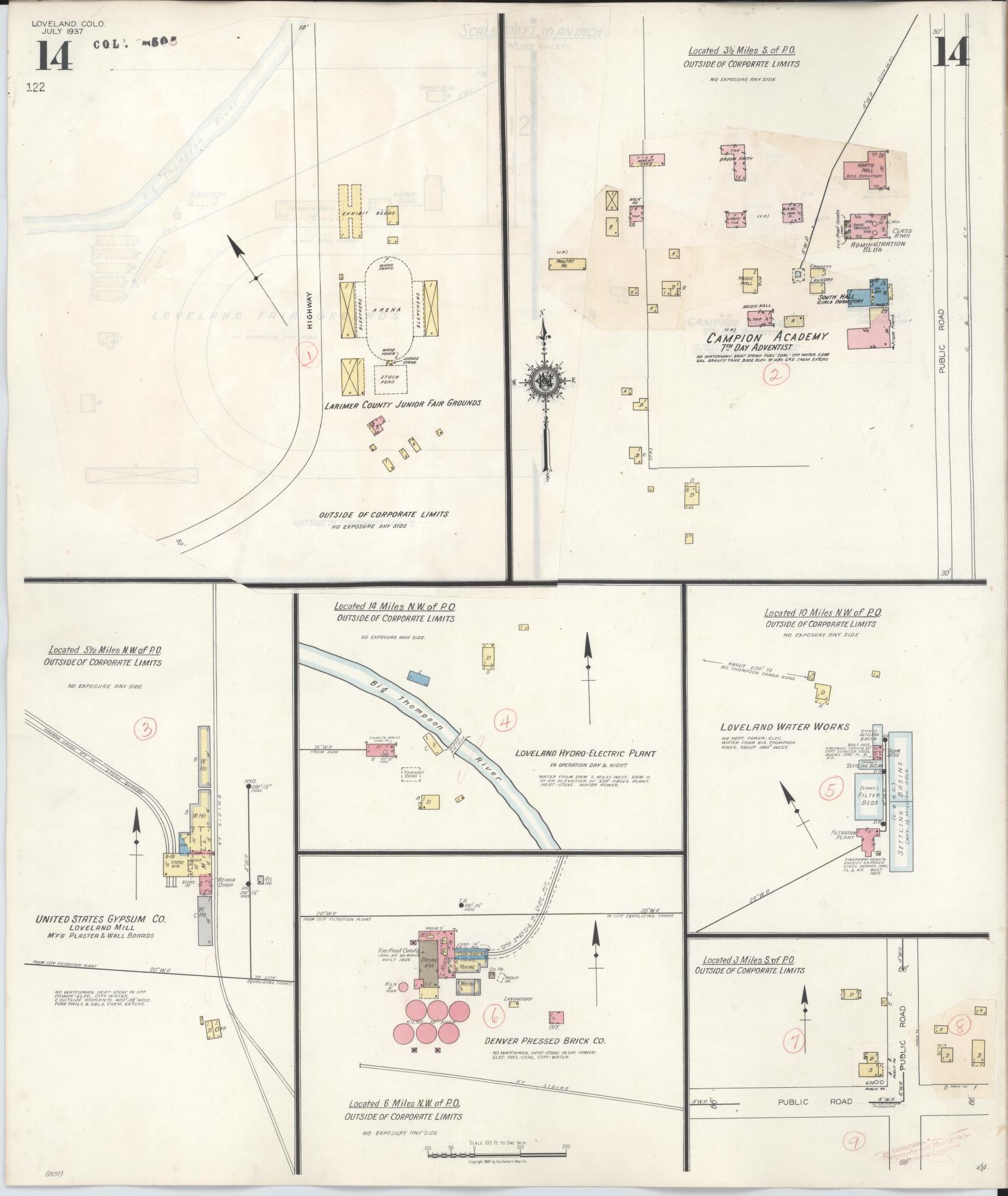 Sanborn Fire Insurance Map from Loveland, Larimer County, Colorado (1946), Sheet #0014 - Historic Sanborn Fire Insurance Map Print, vintage old map wall art, antique decor, genealogy gift, Colorado Colorado map