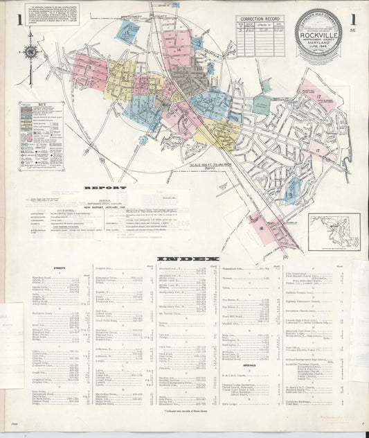 Sanborn Fire Insurance Map from Rockville, Montgomery County, Maryland (1960), Sheet #0001 - Historic Sanborn Fire Insurance Map Print, vintage old map wall art, antique decor, genealogy gift, Maryland Maryland map