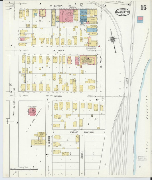 Sanborn Fire Insurance Map from Marquette, Marquette County, Michigan (1917), Sheet #0015 - Historic Sanborn Fire Insurance Map Print, vintage old map wall art, antique decor, genealogy gift, Michigan Michigan map