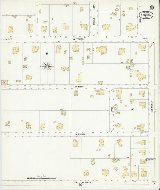 Sanborn Fire Insurance Map from Bonham, Fannin County, Texas (1909), Sheet #0009 - Historic Sanborn Fire Insurance Map Print, vintage old map wall art, antique decor, genealogy gift, Texas Texas map