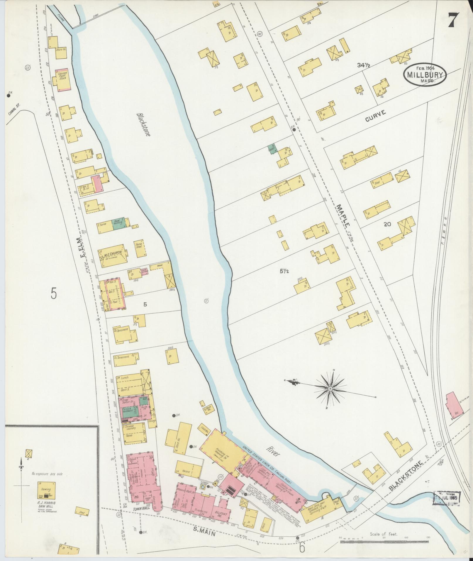 Sanborn Fire Insurance Map from Millbury, Worcester County, Massachusetts (1904), Sheet #0007 - Complete Map Set gallery image, historic Sanborn map, vintage wall art, Massachusetts Massachusetts