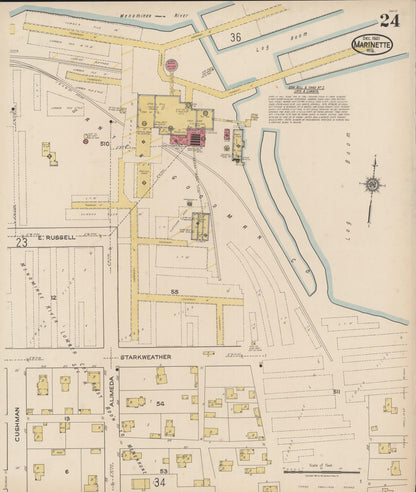 Sanborn Fire Insurance Map from Marinette, Marinette County, Wisconsin (1921), Sheet #0024 - Historic Sanborn Fire Insurance Map Print, vintage old map wall art, antique decor, genealogy gift, Wisconsin Wisconsin map