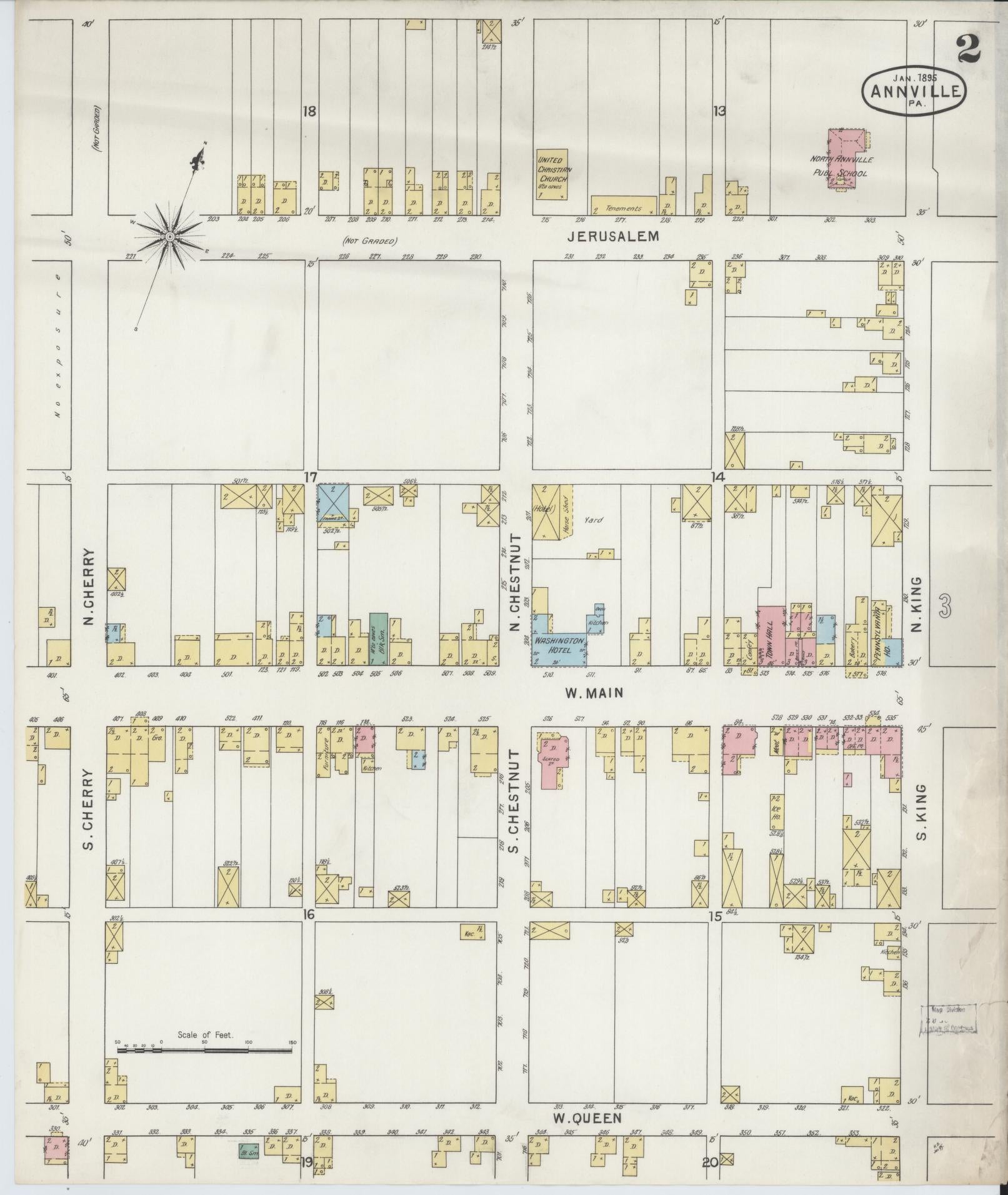 Sanborn Fire Insurance Map from Annville, Lebanon County, Pennsylvania (1895), Sheet #0002 - Historic Sanborn Fire Insurance Map Print, vintage old map wall art, antique decor, genealogy gift, Pennsylvania Pennsylvania map