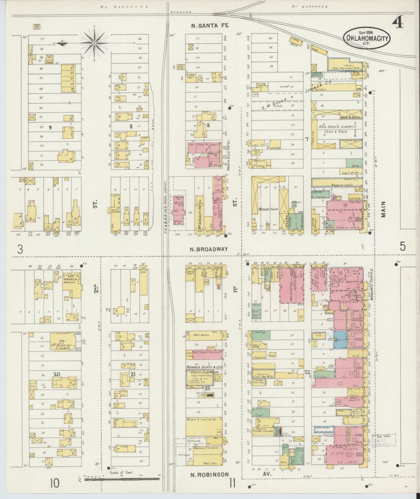 Sanborn Fire Insurance Map from Oklahoma City, Oklahoma County, Oklahoma (1898), Sheet #0004 - Complete Map Set gallery image, historic Sanborn map, vintage wall art, Oklahoma City Oklahoma
