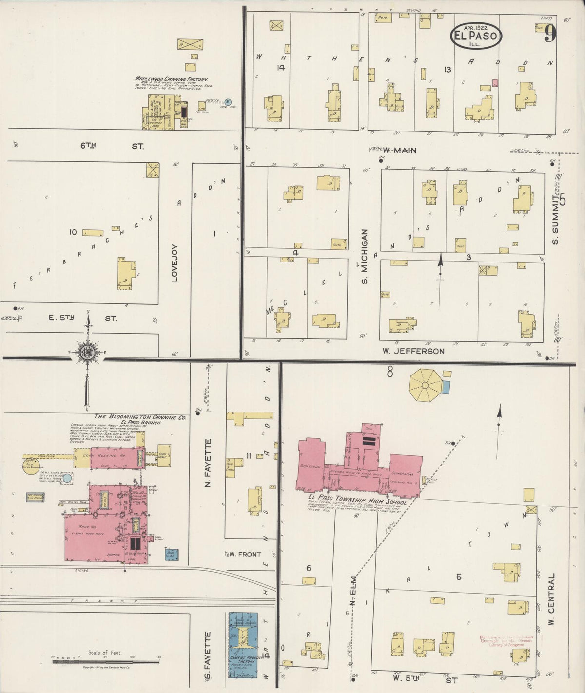Sanborn Fire Insurance Map from El Paso, Woodford County, Illinois (1922), Sheet #0009 - Historic Sanborn Fire Insurance Map Print, vintage old map wall art, antique decor, genealogy gift, Illinois Illinois map