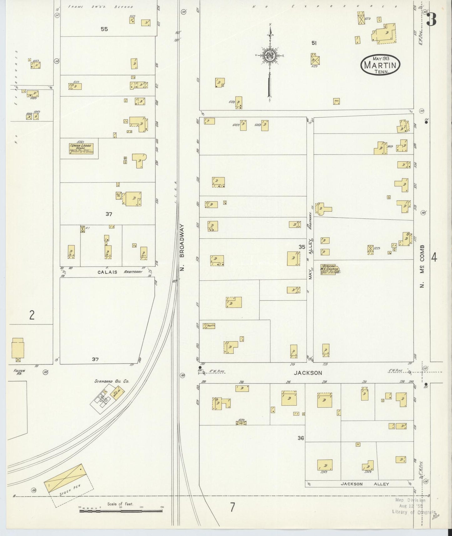 Sanborn Fire Insurance Map from Martin, Weakley County, Tennessee (1913), Sheet #0003 - Complete Map Set gallery image, historic Sanborn map, vintage wall art, Tennessee Tennessee