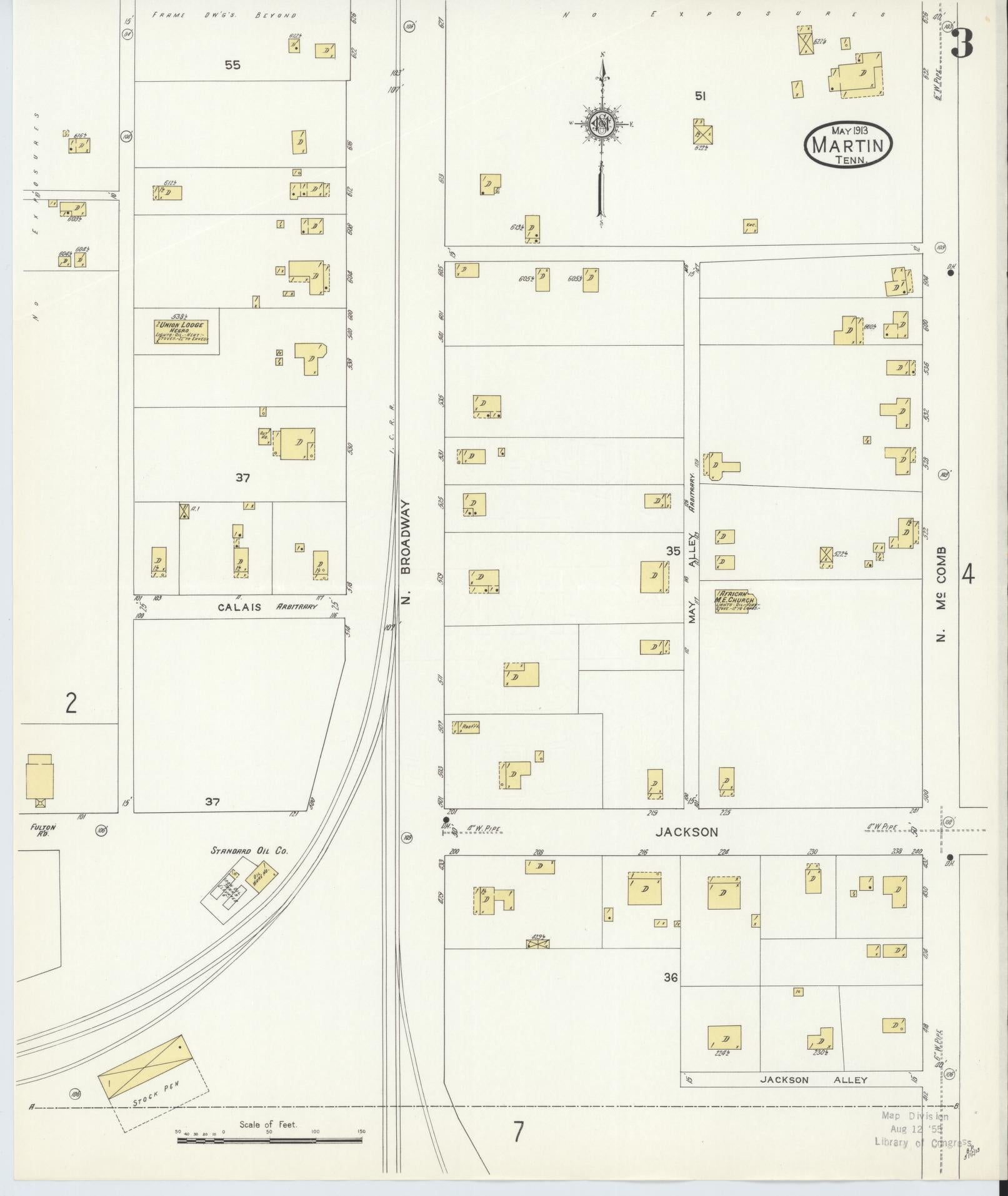 Sanborn Fire Insurance Map from Martin, Weakley County, Tennessee (1913), Sheet #0003 - Complete Map Set gallery image, historic Sanborn map, vintage wall art, Tennessee Tennessee