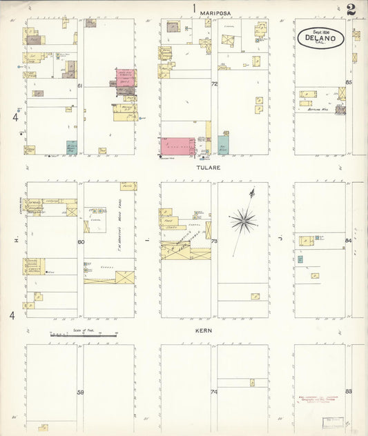 Sanborn Fire Insurance Map from Delano, Kern County, California (1896), Sheet #0002 - Historic Sanborn Fire Insurance Map Print, vintage old map wall art, antique decor, genealogy gift, California California map