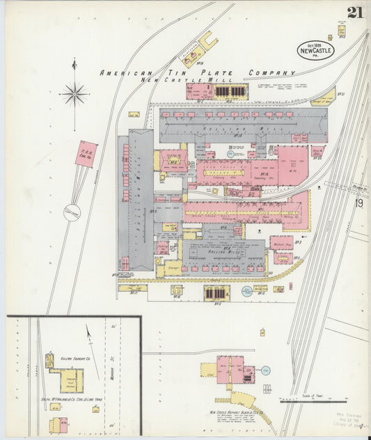 Sanborn Fire Insurance Map from New Castle, Lawrence County, Pennsylvania (1899), Sheet #0021 - Historic Sanborn Fire Insurance Map Print, vintage old map wall art, antique decor, genealogy gift, Pennsylvania Pennsylvania map
