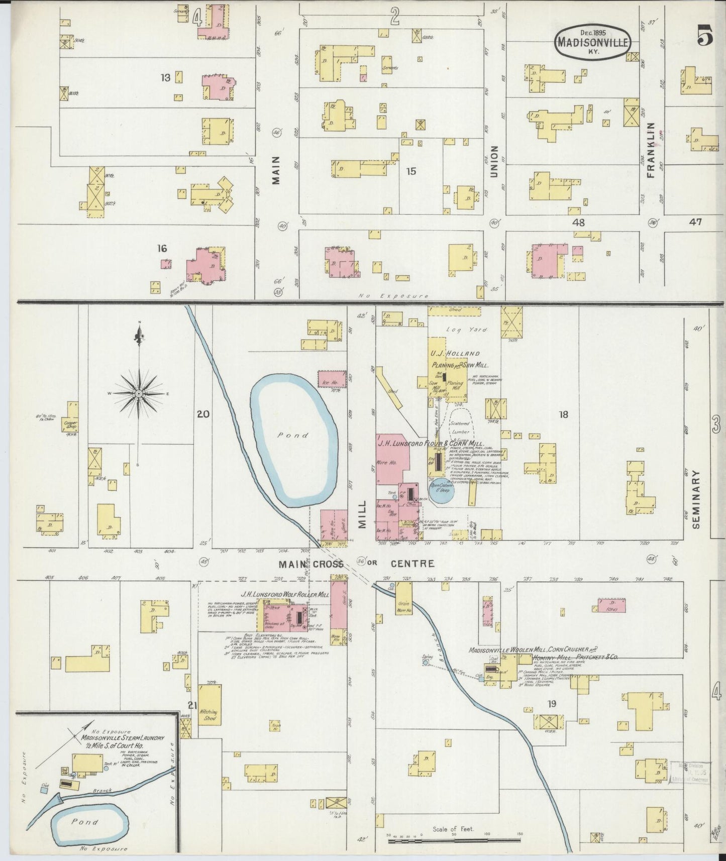 Sanborn Fire Insurance Map from Madisonville, Hopkins County, Kentucky (1895), Sheet #0005 - Historic Sanborn Fire Insurance Map Print, vintage old map wall art, antique decor, genealogy gift, Kentucky Kentucky map
