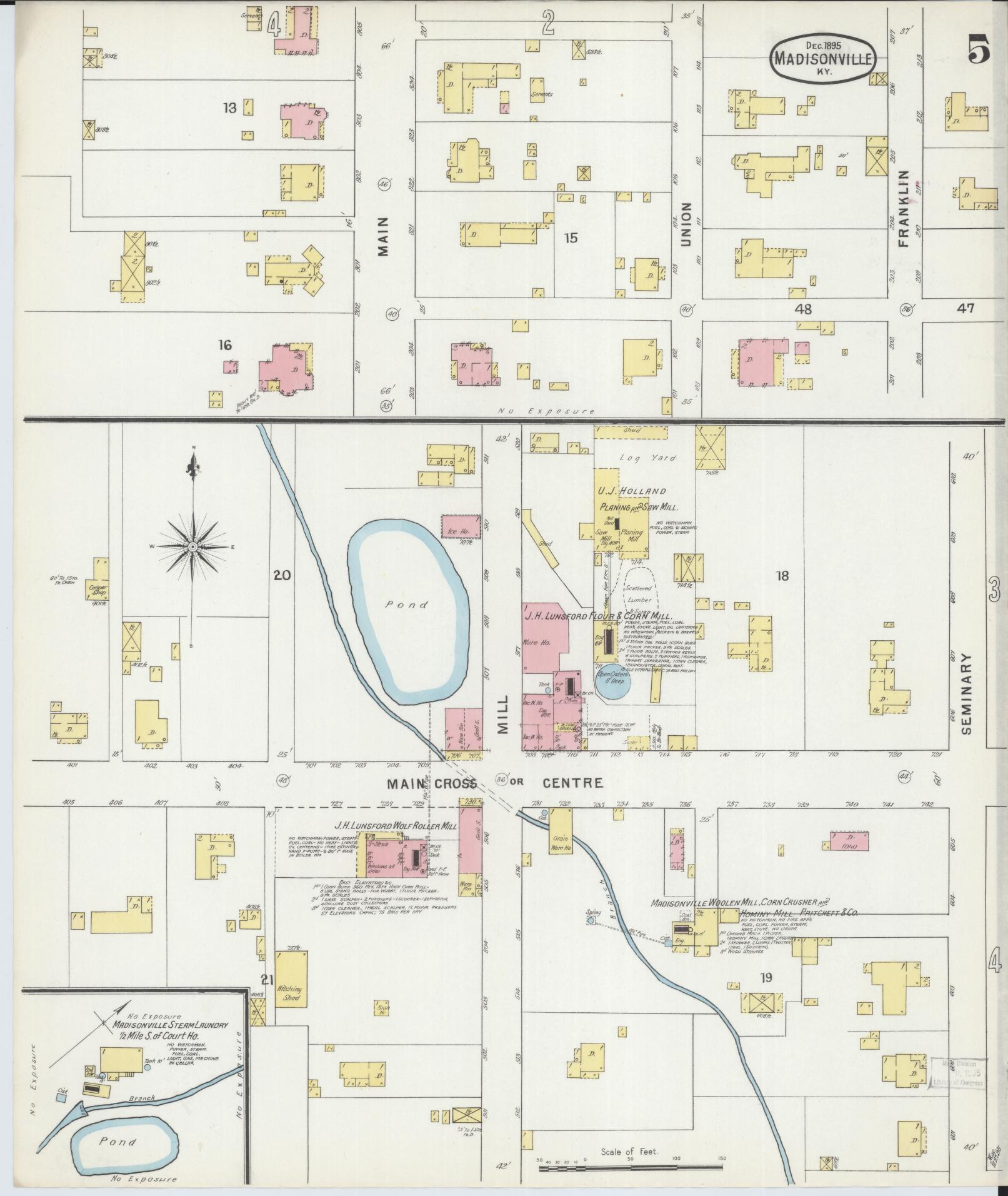 Sanborn Fire Insurance Map from Madisonville, Hopkins County, Kentucky (1895), Sheet #0005 - Historic Sanborn Fire Insurance Map Print, vintage old map wall art, antique decor, genealogy gift, Kentucky Kentucky map