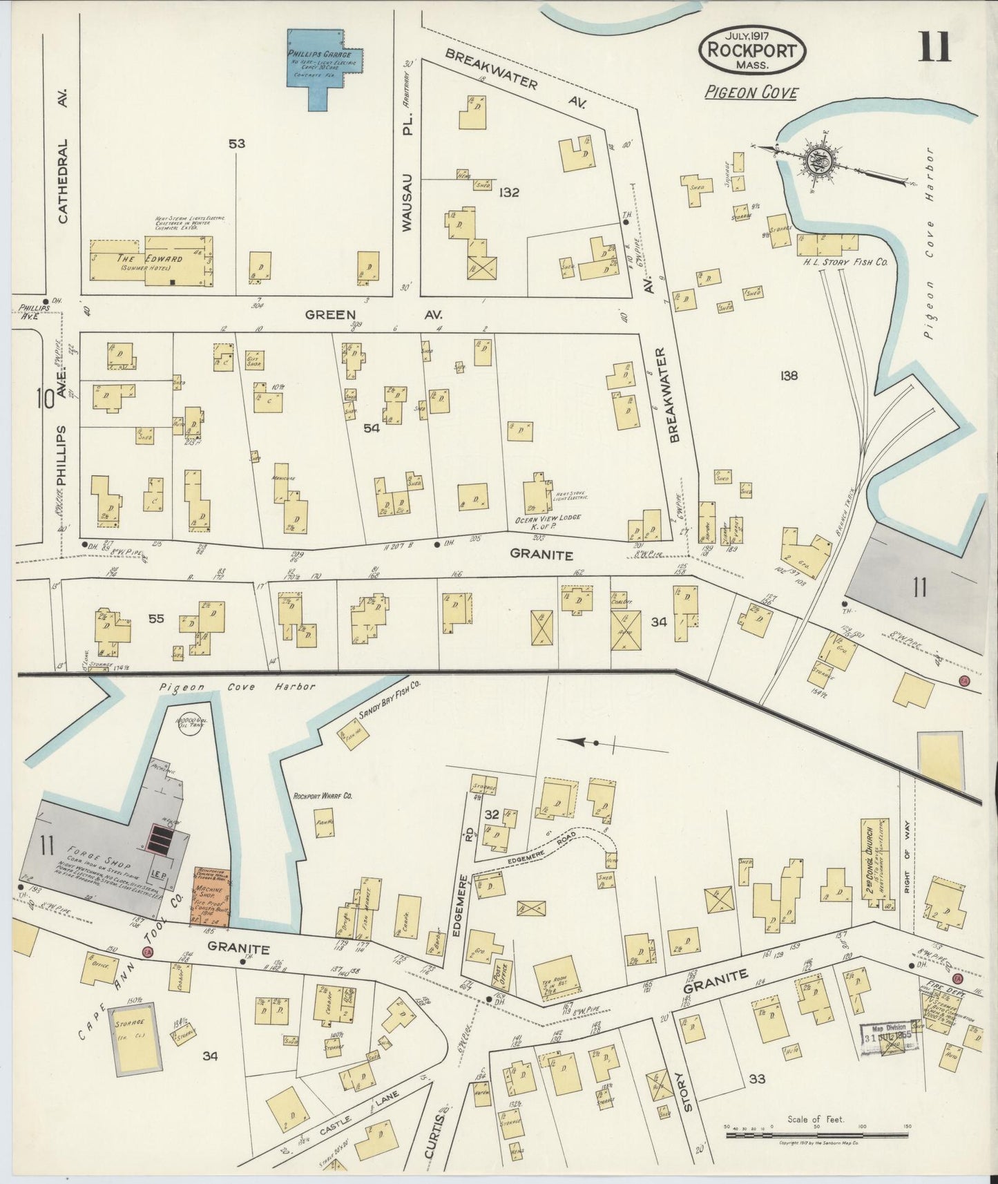 Sanborn Fire Insurance Map from Rockport, Essex County, Massachusetts (1917), Sheet #0011 - Historic Sanborn Fire Insurance Map Print, vintage old map wall art, antique decor, genealogy gift, Massachusetts Massachusetts map
