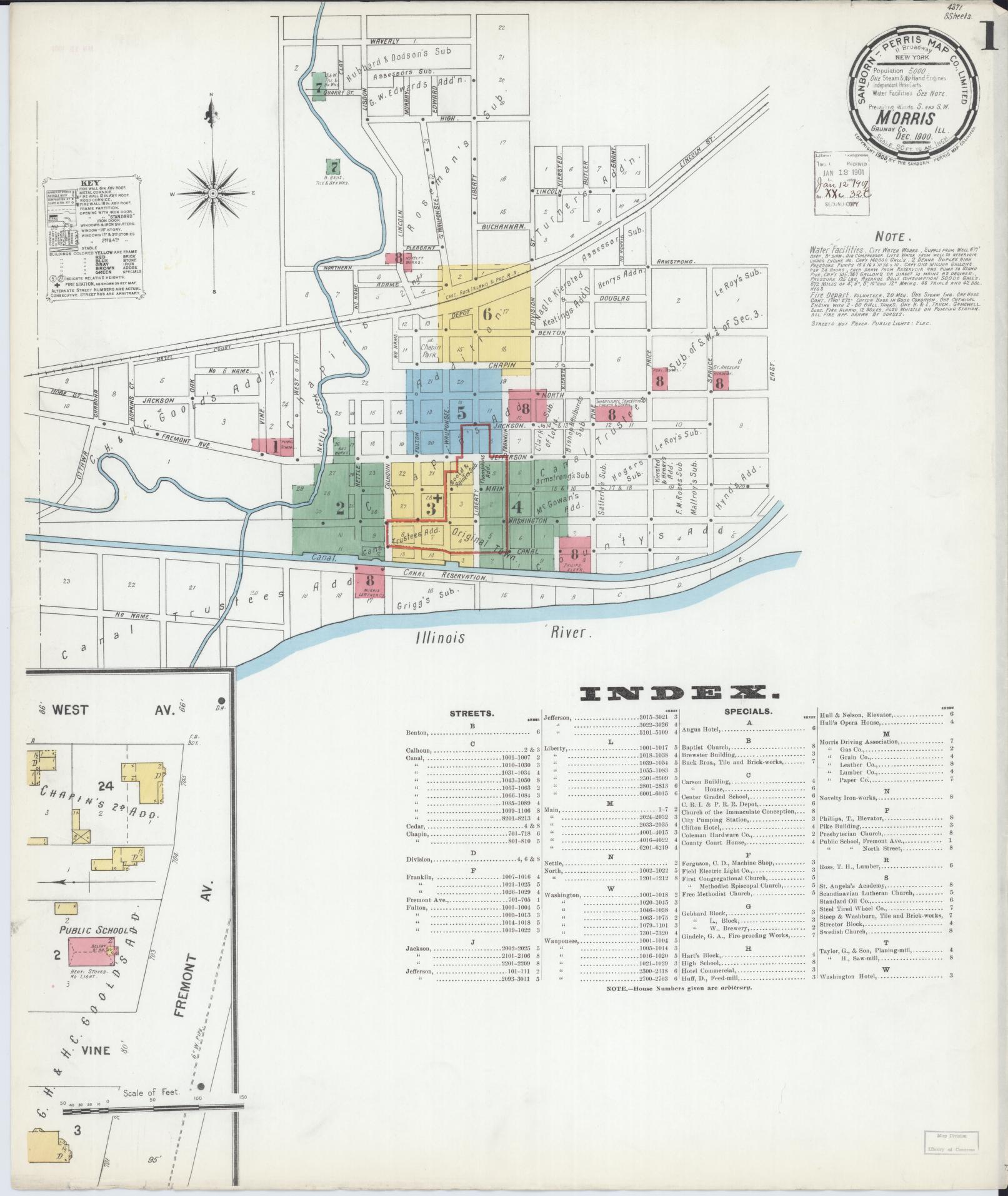Sanborn Fire Insurance Map from Morris, Grundy County, Illinois (1900), Sheet #0001 - Complete Map Set gallery image, historic Sanborn map, vintage wall art, Illinois Illinois